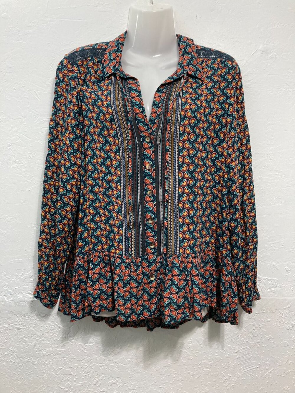 NWT Maeve by Anthropologie Janie Flounced Peasant Top Blue Floral Crochet Sz 4